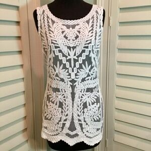 Laundry by Shelli Segal white mesh embroidere tank